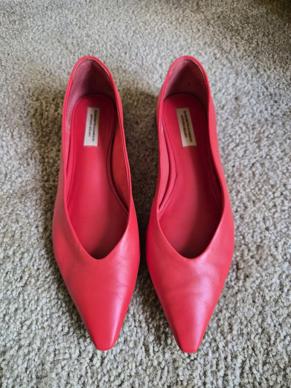 ANTONIO MELANI Red Pointed Toe Leather Flats